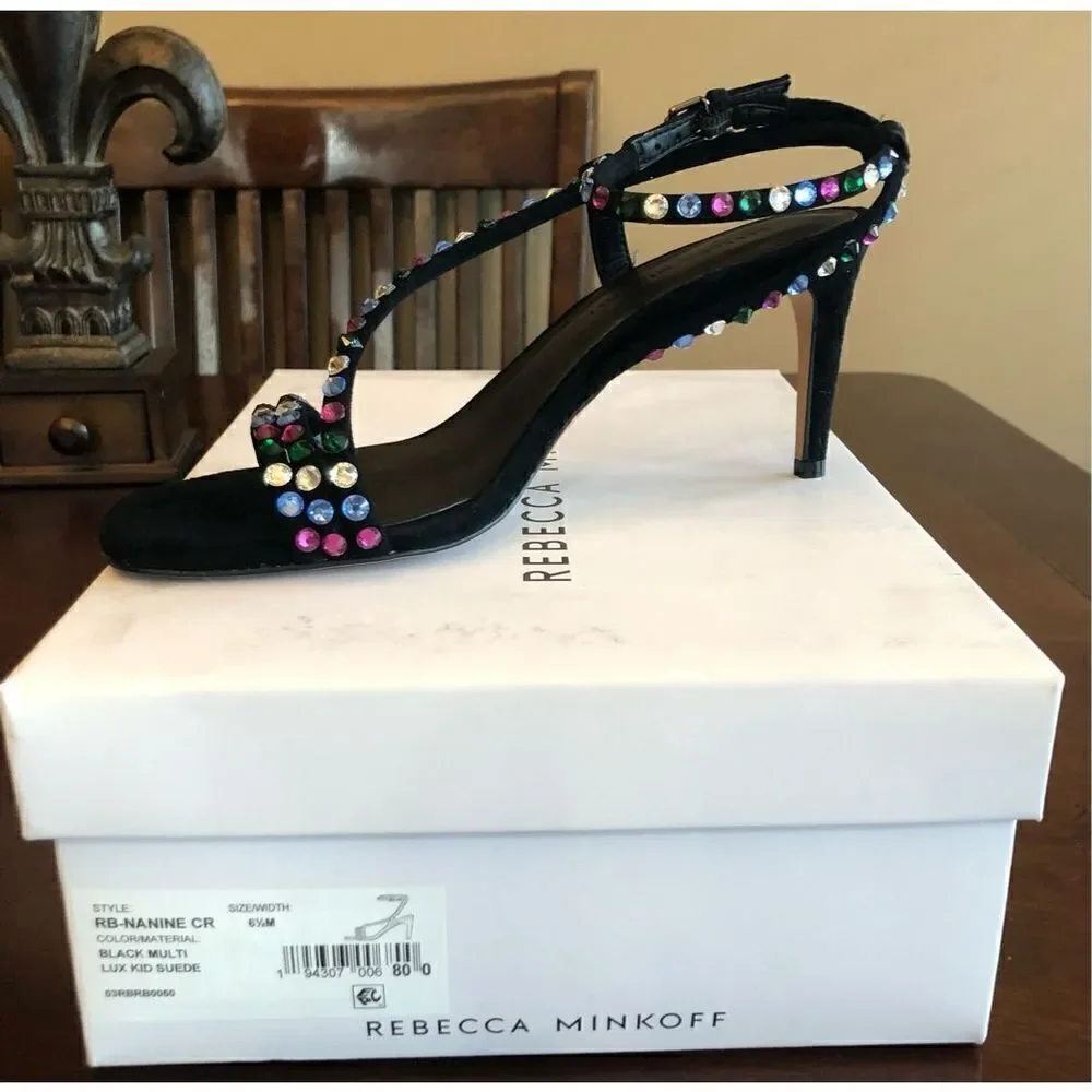REBECCA MINKOFF - 🎉HP🎉 L Sz 6.5 (37) Nanine Suede & Crystal 3” Heels NEW IN BOX!